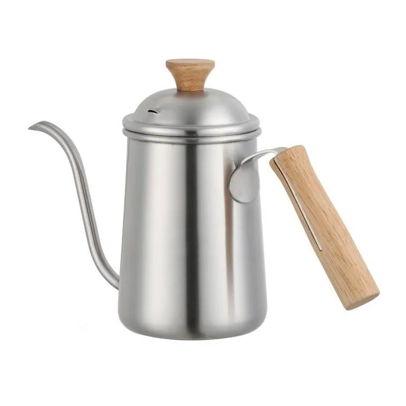 650ml tea coffee kettle heat resistant stainless steel pouring over gooseneck drip pot with wooden handle water bottles sturdy 41yy bb