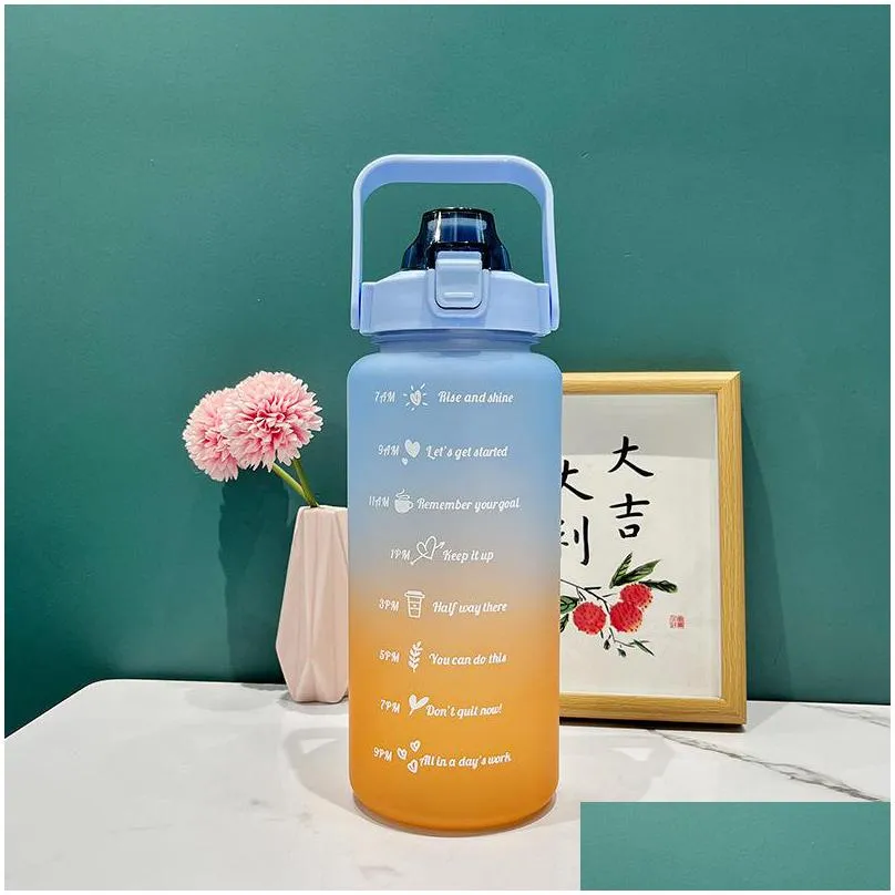 gradient 2000ml large capacity water bottle with straw outdoor portable spring cap 64oz cup have time scale fitness water bottles gift 899