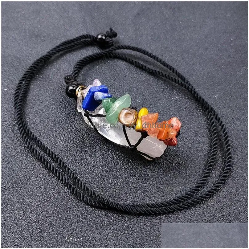 7 chakra irregular stones yoga healing energy weaving rope pendant natural crystal cylinder crushed stone meditation necklace