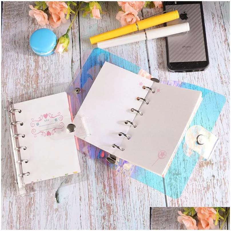 a6 binder cover refillable notepads shell rainbow laser transparent notebook diary notebooks planner school 19 l2