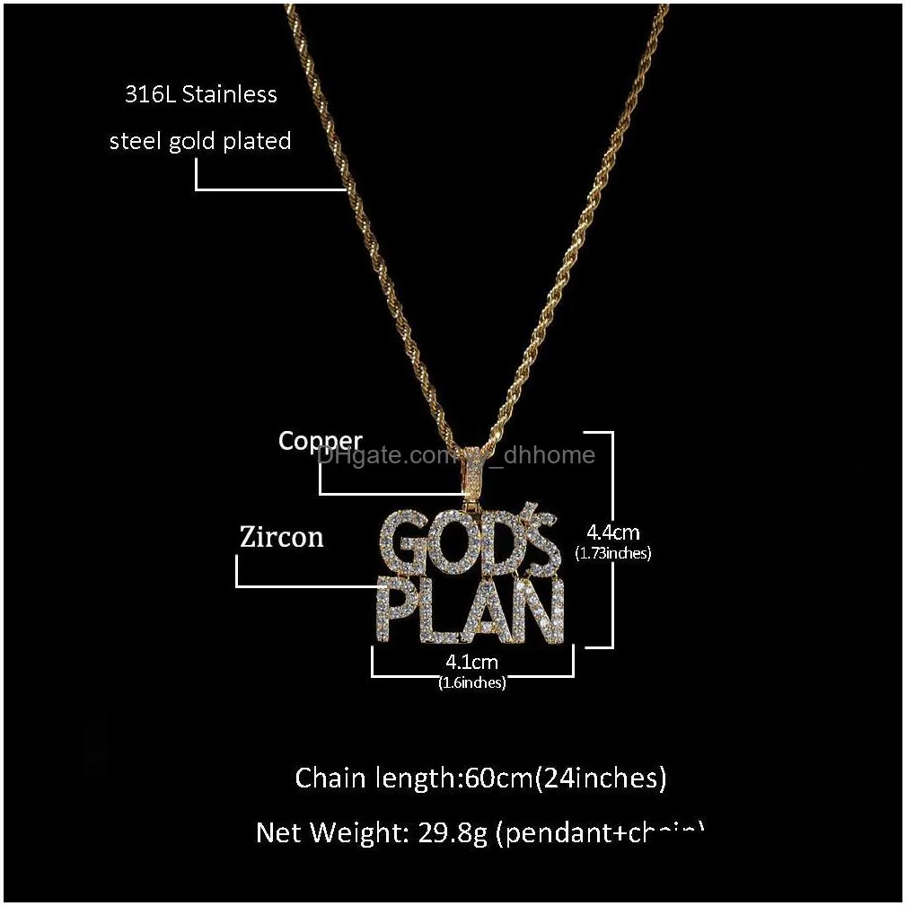hiphop zircon letter pendant necklace gods plan mens pendant gold silver plated pendant 
