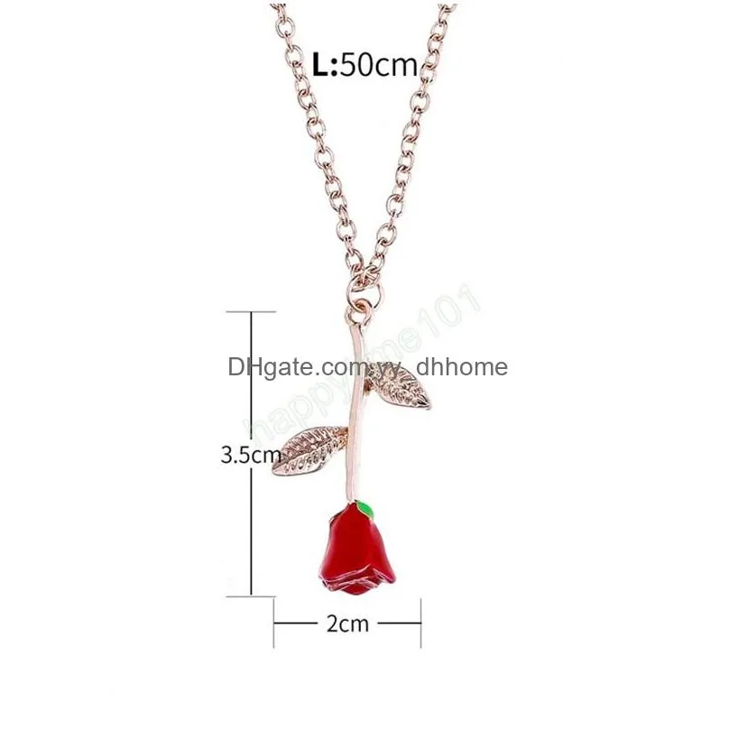 fashion vintage rose necklace pendant long chain charm simple necklace autumn winter womens jewelry valentines day gift