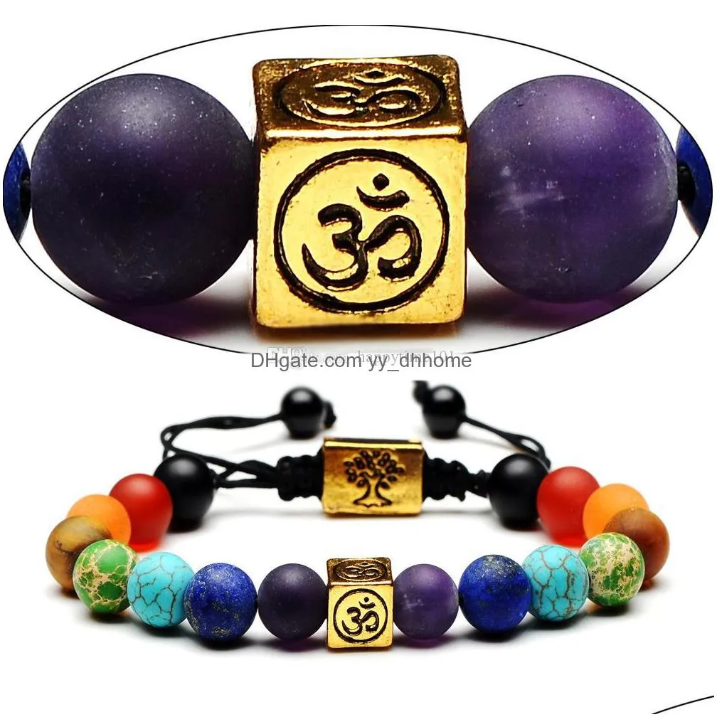 fashion black lava stone bracelet square tree of life 7 chakra beads women men om yoga buddha bracelet jewelry gift