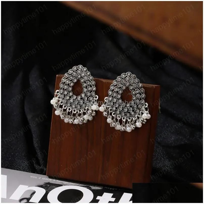 classic women white crystal water drop indian earrings bijoux vintage pearls dangle earrings wedding jewelry