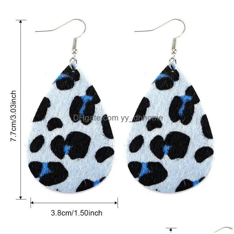  christmas waterdrop leopard leather earrings lattice heart pattern dangle earrings for women fashion jewelry