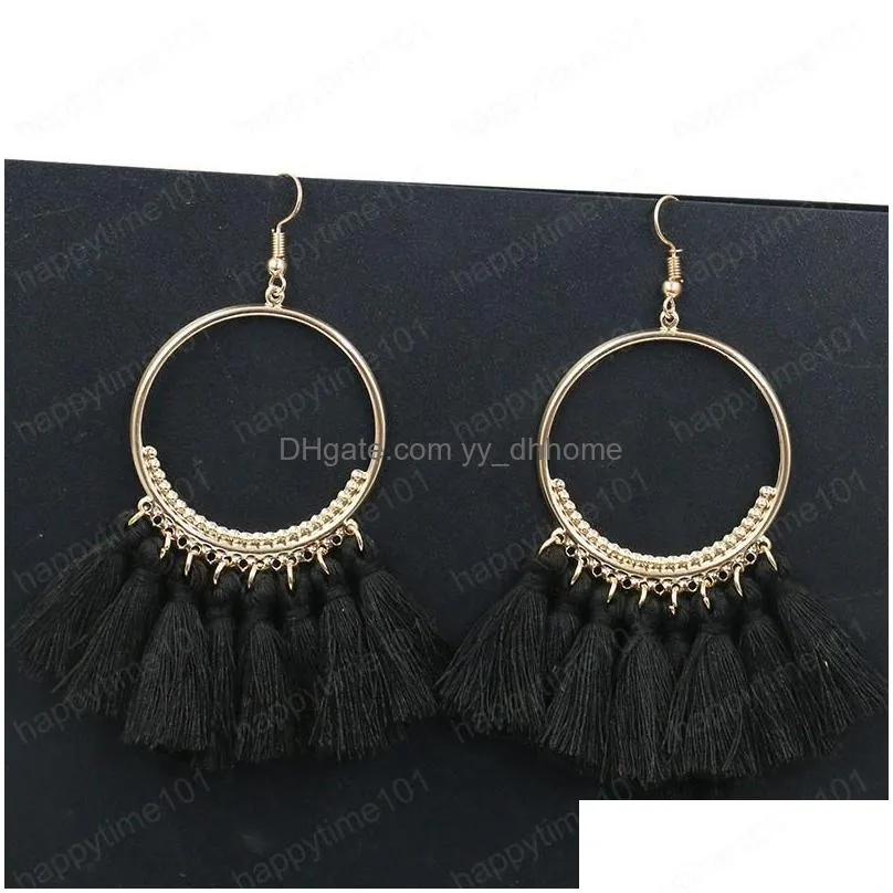 boho colorful polyester string tassel earrings big circle drop dangle gold earrings for women accessories fashion fringe jewelry