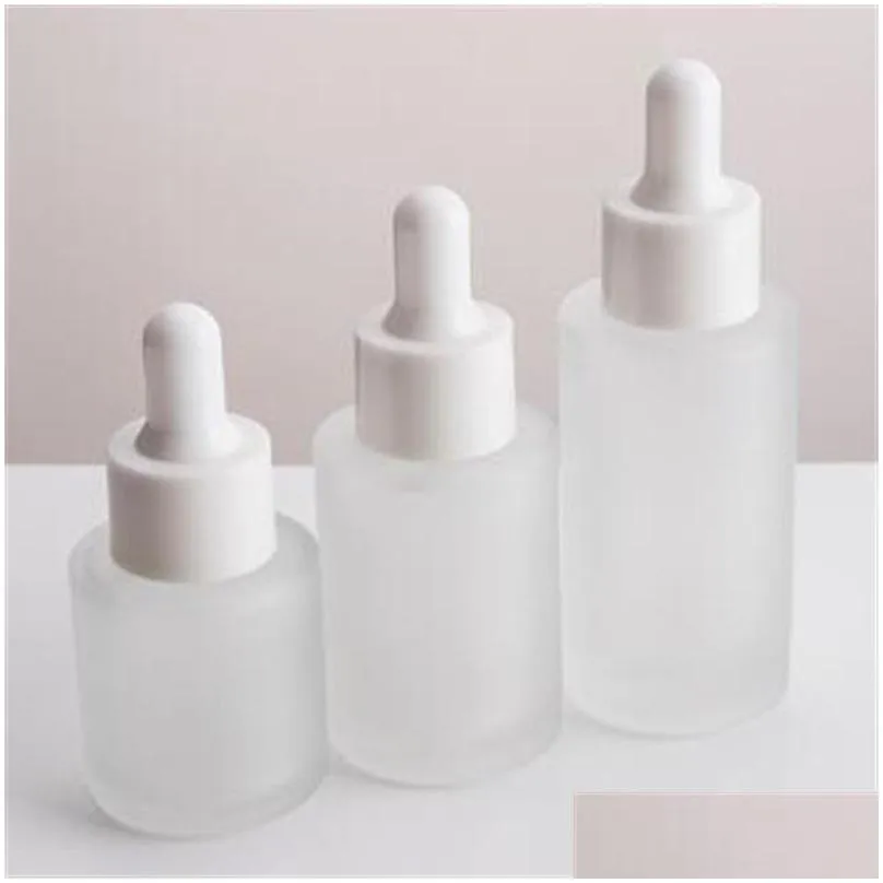 30ml glass bottle flat shoulder frosted clear amber glass round  oil serum bottle with glass dropper packing bottles 139 g2