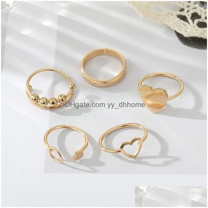 fashion metal heart ring set alloy hollow beads love rings for couples lovers women girls valentines day party gift