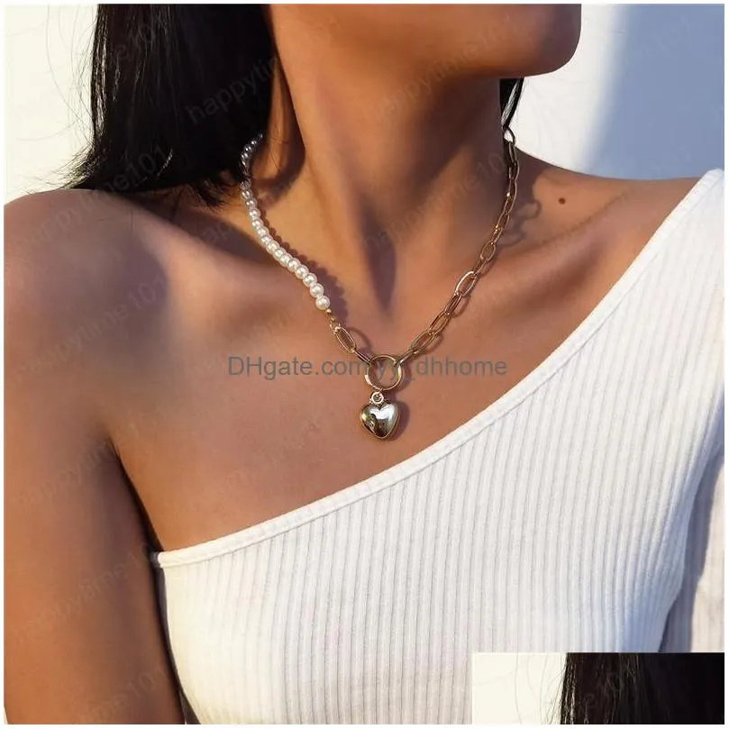 fashion single layer heart necklace alloy pearl mix clavicle chain for women valentines gift love pendant necklace