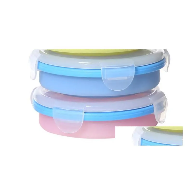 round silica gel bento box four colors foldable keep  lunchbox for student picnic silicone lunch boxes portable 5 1sf b r