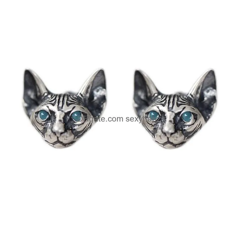 fashion jewelry vintage cute mens womens silver color sphinx hairless cat stud earrings