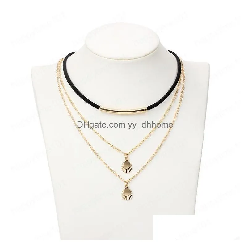  fashion jewelry shell necklace shell pattern pendant multilayer necklaces wrap choker necklace chains necklaces