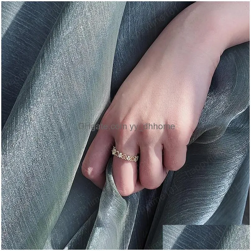 hollow heart shape ring gold color opening rings exquisite zircon geometric ring high quality jewelry gifts