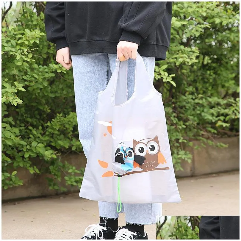 cute cartoon owl reusable shopping bag travel foldable grocery bags tote handbag ecofriendly kitchen organization storage bags 917 b3
