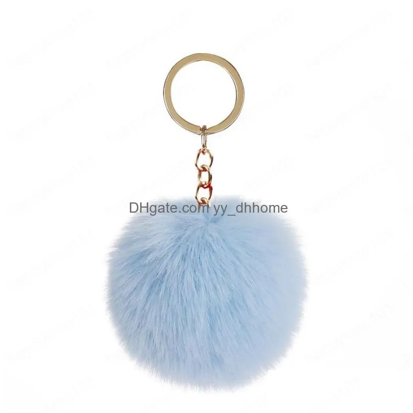 8cm cute girls fluffy fur ball pom pom keychain women rabbit ball pompon key chain bag car trinket jewelry wedding party gift