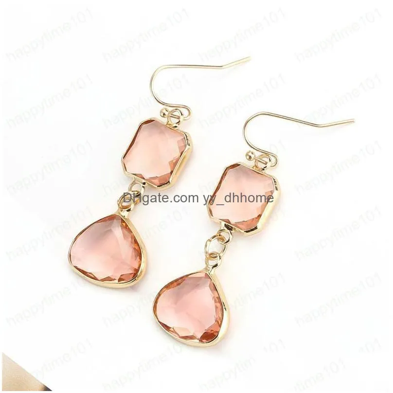  long earrings copper square gemstone crystal drop ladies double pendant ear hook crystal drop earring for women birthday party