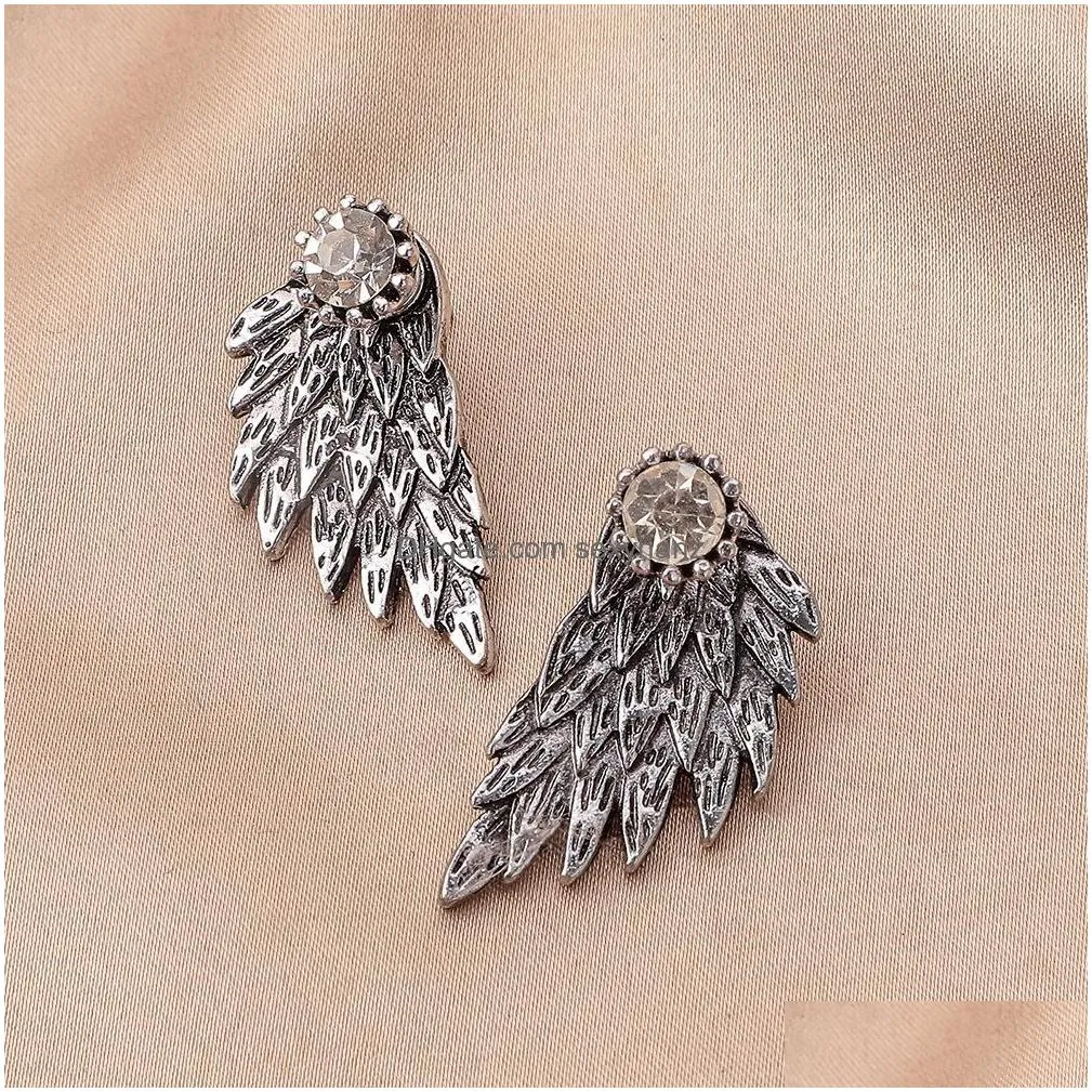 fashion jewelry retro stereoscopic wings hipster stud e arrings inlaid diamond beautiful angel wing earrings