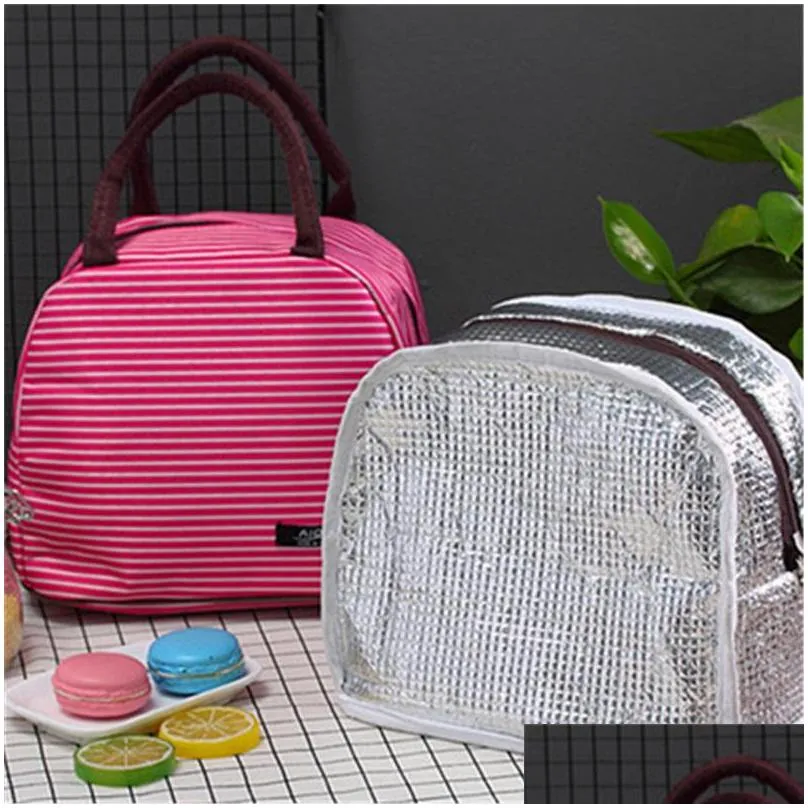 fashion bento box organizer stripe printing thicken insulated lunch bag water proof handbag for office school camping high quality 5 2cq
