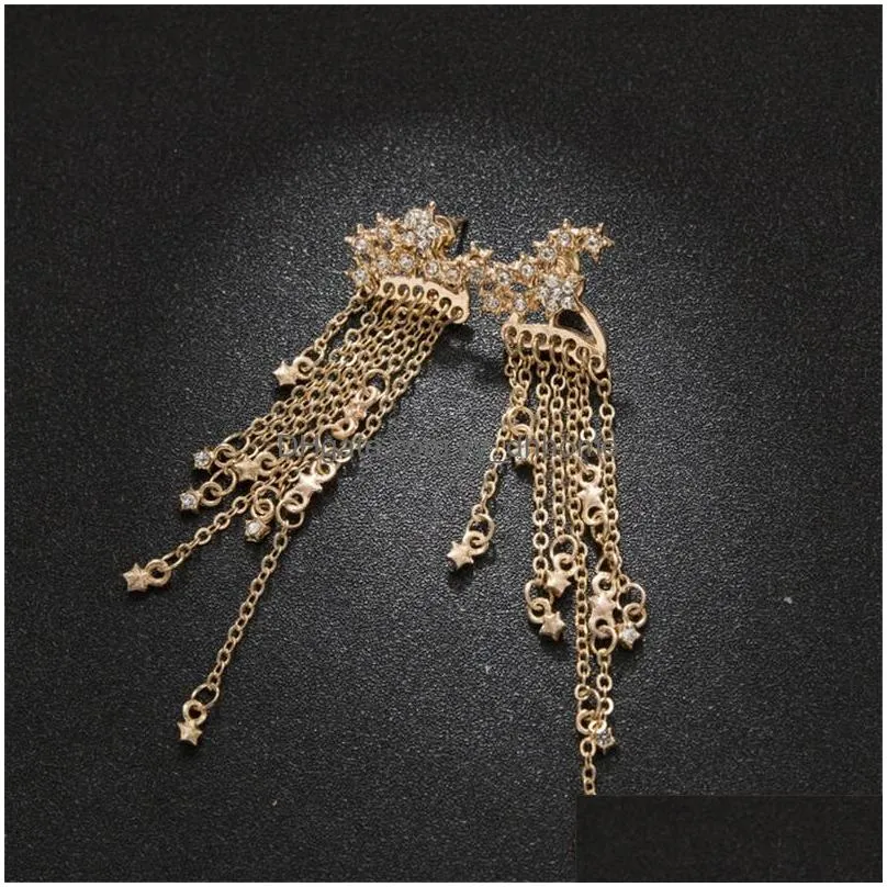 fashion long star metal tassel dangle earrings for women korean crystal sweet lovely heart elegant party wedding jewelry