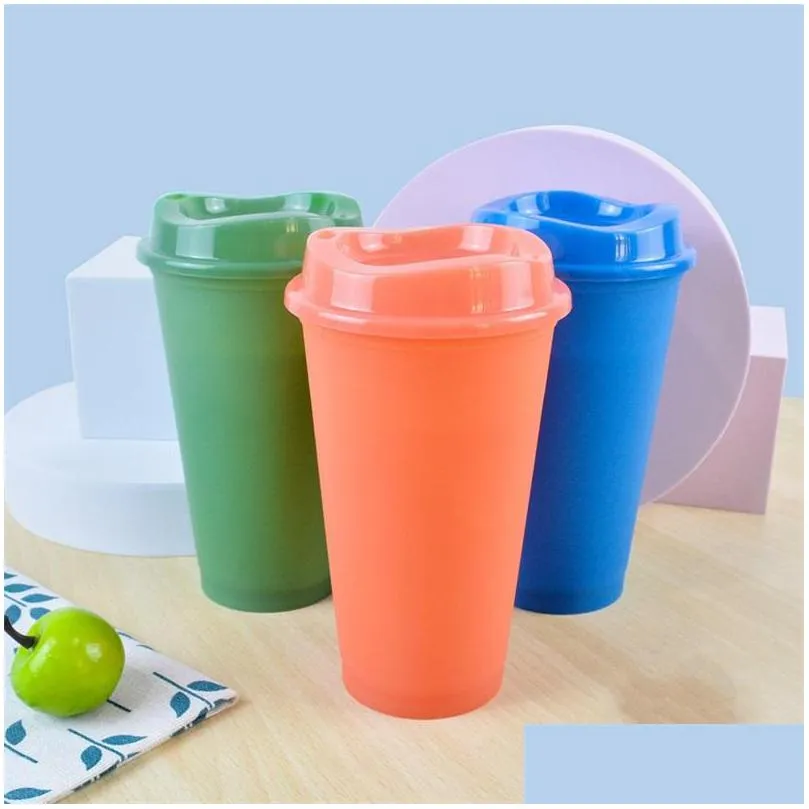 16oz thermal change plastic cup tumblers coffee straw pp discoloration mugs temperature sensing color changing cups 5bs j2