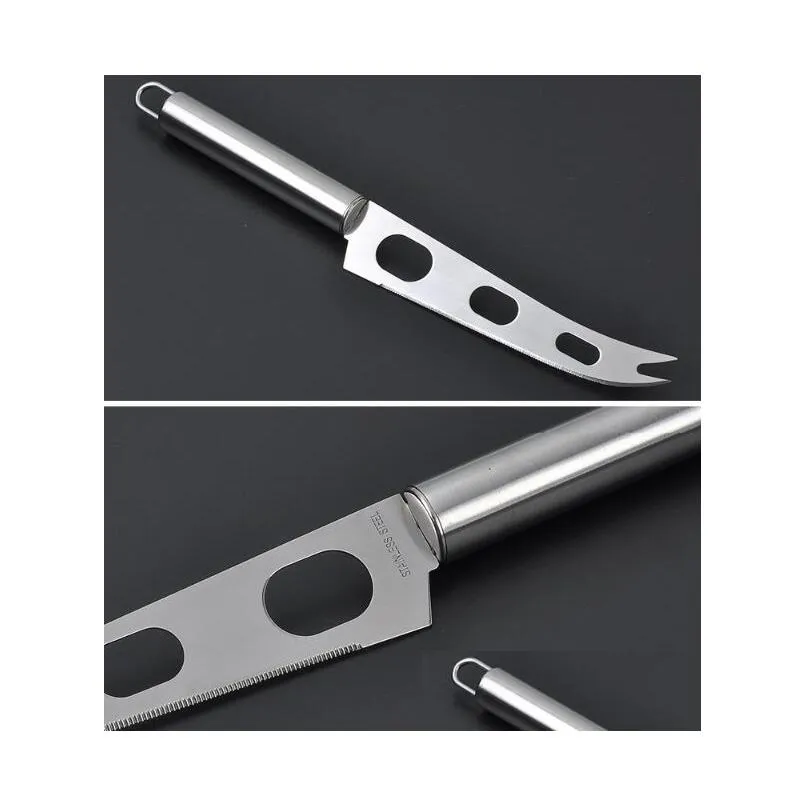 stainless steel cheese knife safe resuable 3 holes cake butter pizza knives with fork tip kitchen tools silver 2 8rx b