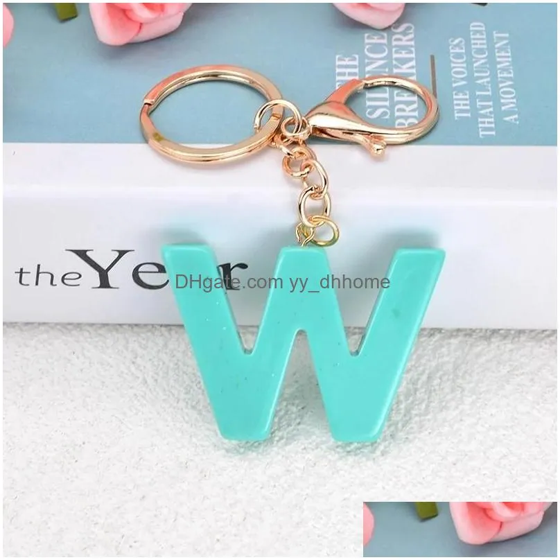 mint green alphabet az keychain english letter key ring glitter solid color resin crafts car mirror handbag charms jewelry