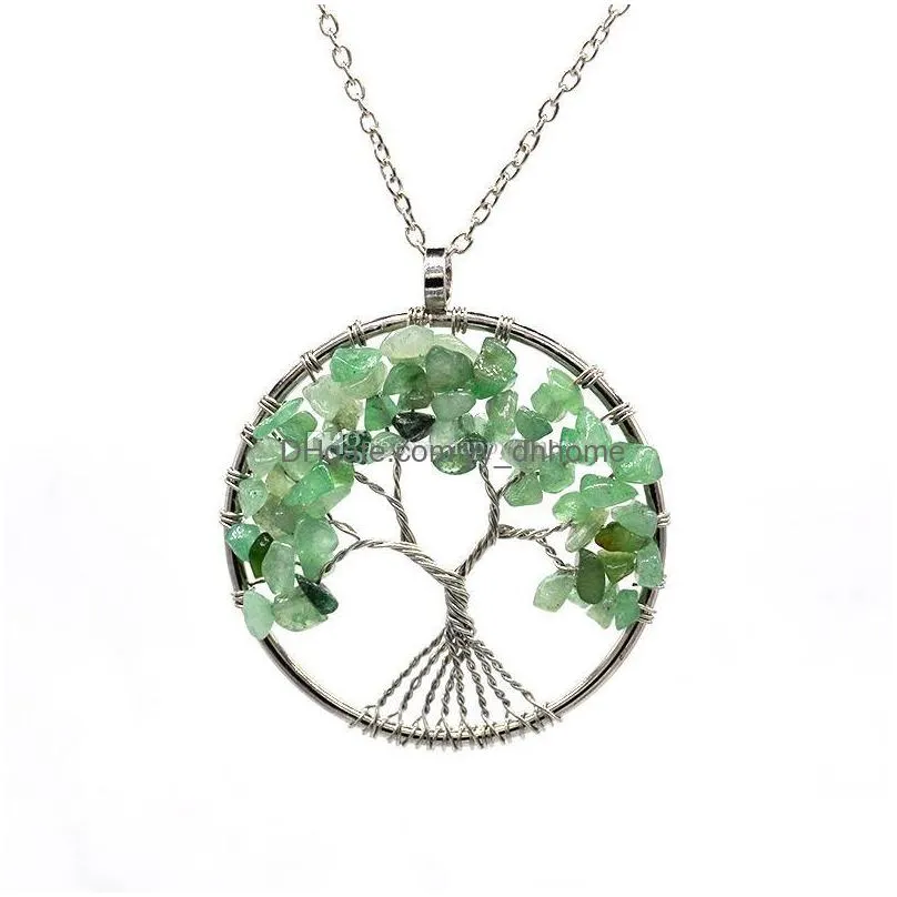  natural stone chakra tree of life quartz pendant necklaces for men women sweater chain jewelry gift