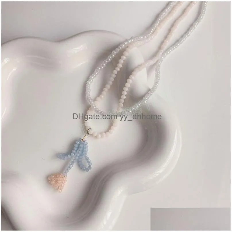 fashion double layers handmade crystal beads bowknot flower pendant necklace women party jewelry