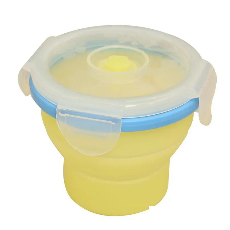 round silica gel bento box four colors foldable keep  lunchbox for student picnic silicone lunch boxes portable 5 1sf b r