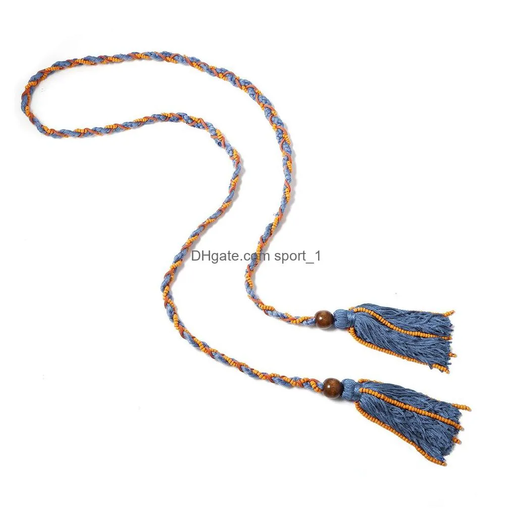 bohemia fashion vintage handwoven tassel necklace headband beads rope double use collar necklace belt