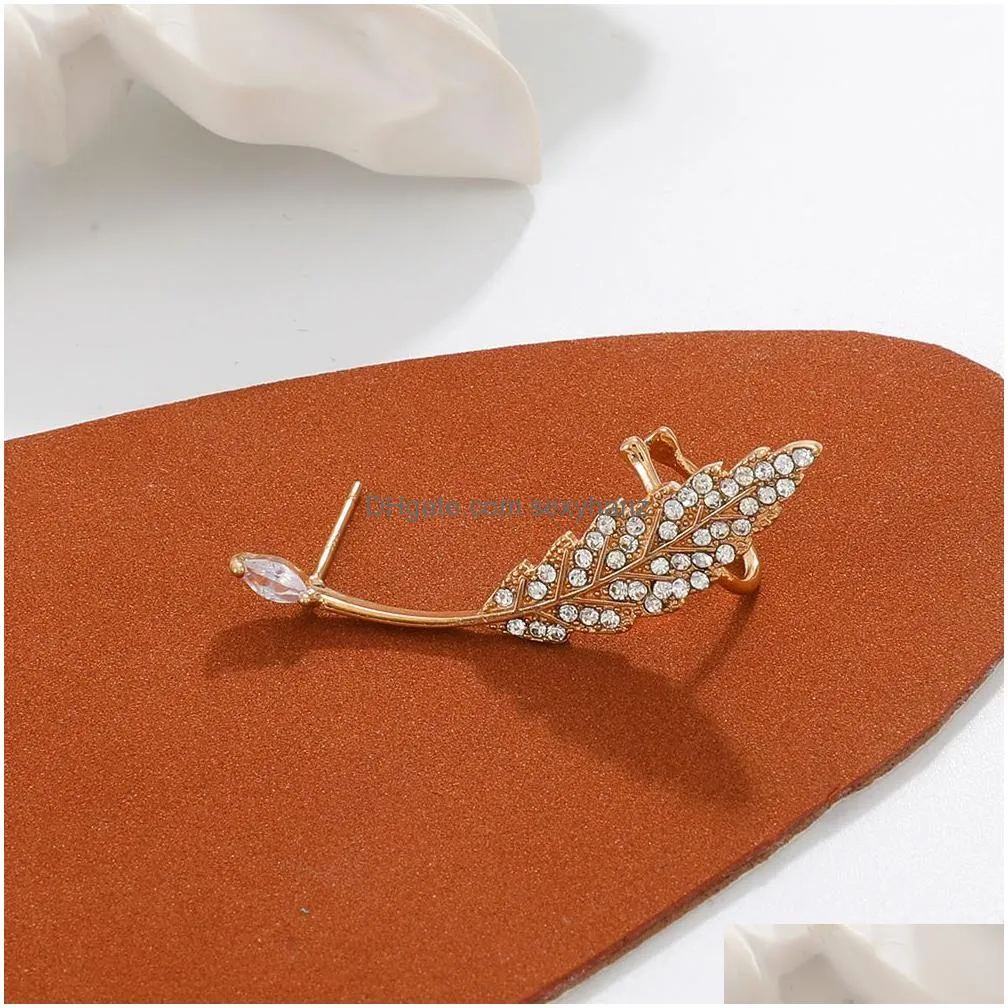 fashion jewelry leaf ear clip for women single piece earrings ear cuff rhinestone ears bone clips