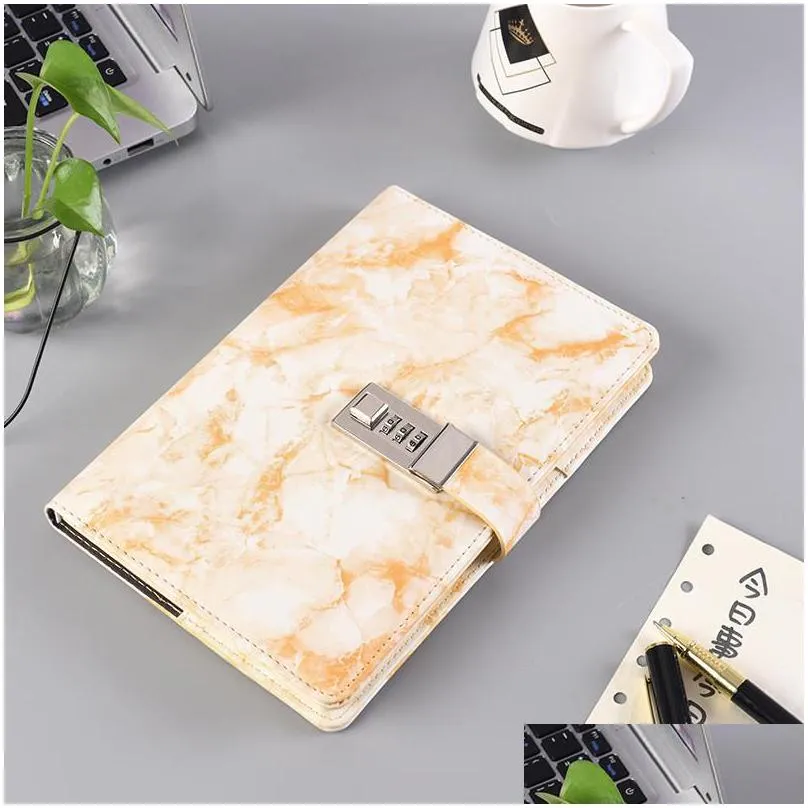 a5 marble texture notebook with password lock leather notepad agenda diary planner agenda school stationery gift 163 j2