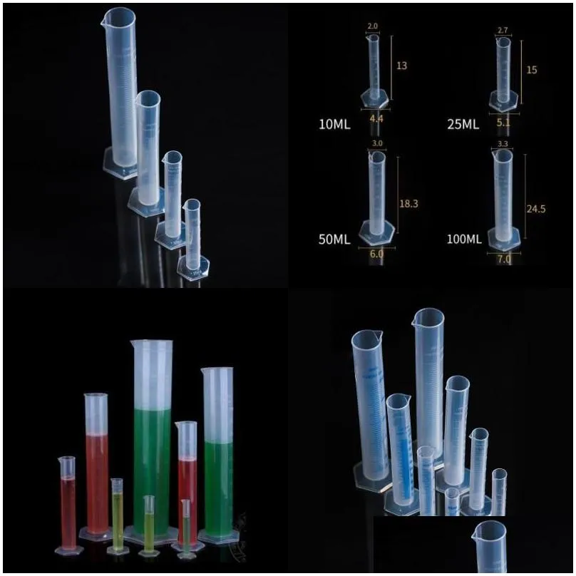plastic measuring cylinder graduated cylinder set 10/25/50/100ml measuring cup chemistry laboratory tools shipping 227 g2