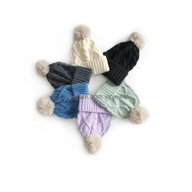 autumn winter adult knitted hat wool ball twist solid color caps women skull beanies warm hats