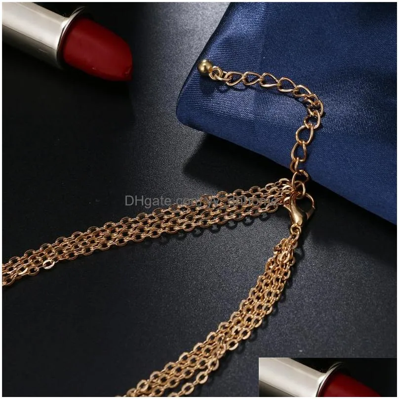 fashion multilayer chain metal pendant necklace for women boho geometric star choker necklace gold color collier femme jewelry
