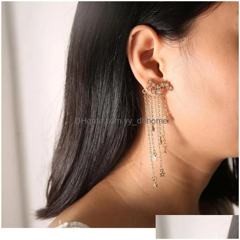 fashion long star metal tassel dangle earrings for women korean crystal sweet lovely heart elegant party wedding jewelry