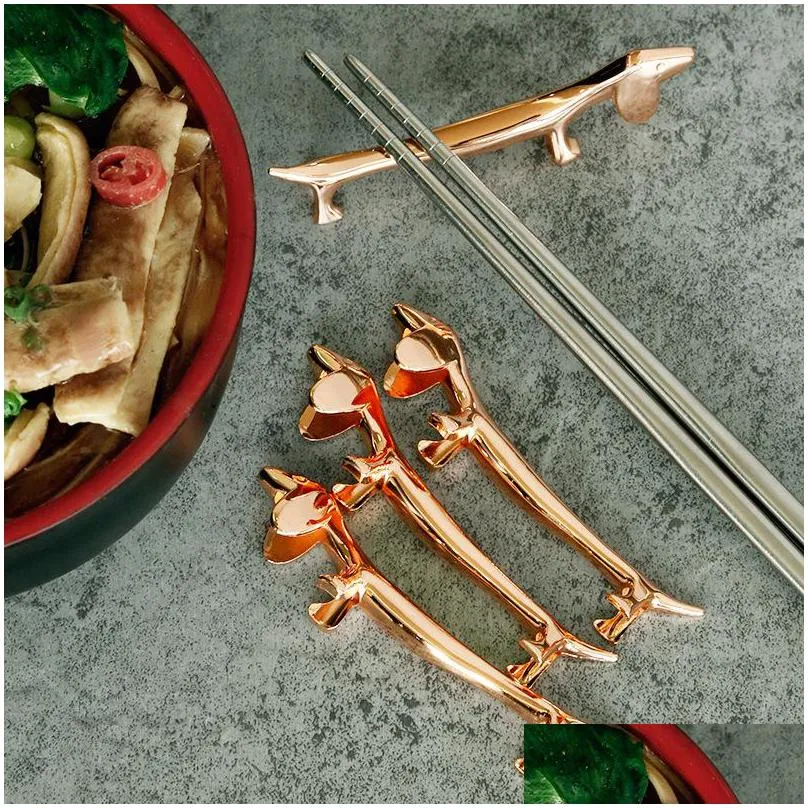 golden color tableware holders dogs zinc alloy modeling chopsticks holder sliver colors knifes forks scoops storage racks 5 5sh l1