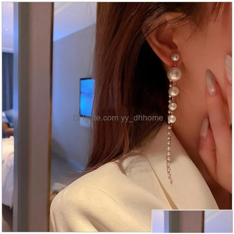 trendy elegant created big simulated pearl long earrings pearls string statement drop earrings for women wedding party gift