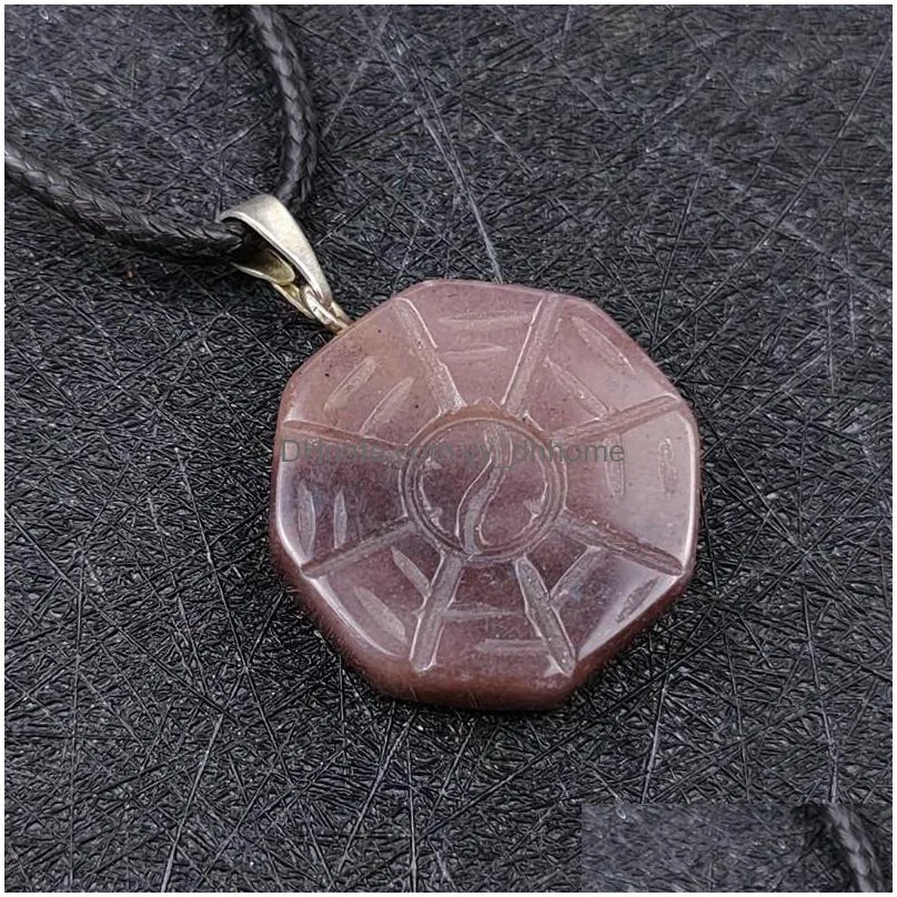 natural stone purple aventurine engraved tai chi bagua figure pendant jade pendulum healing reiki fengshui necklace for lucky