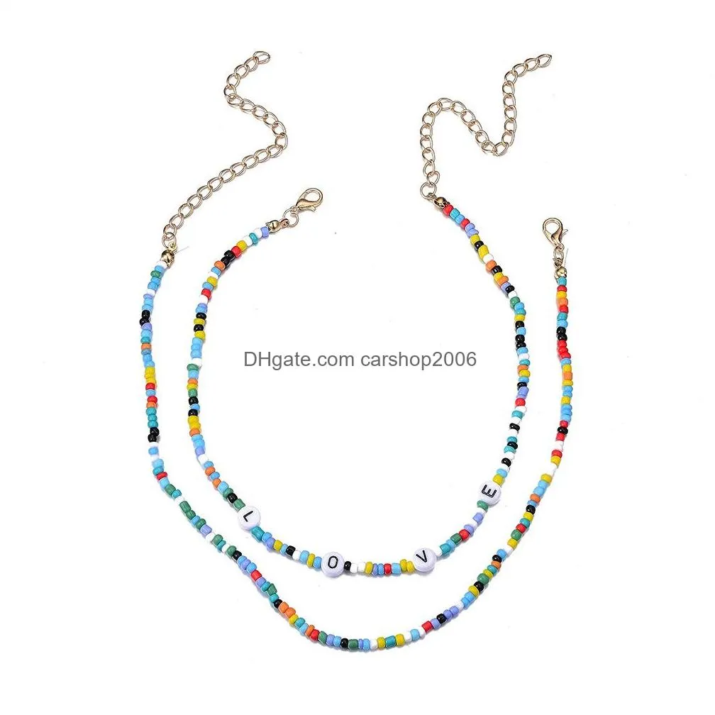 fashion jewelry colorful beads necklace double layer love letter beads necklaces