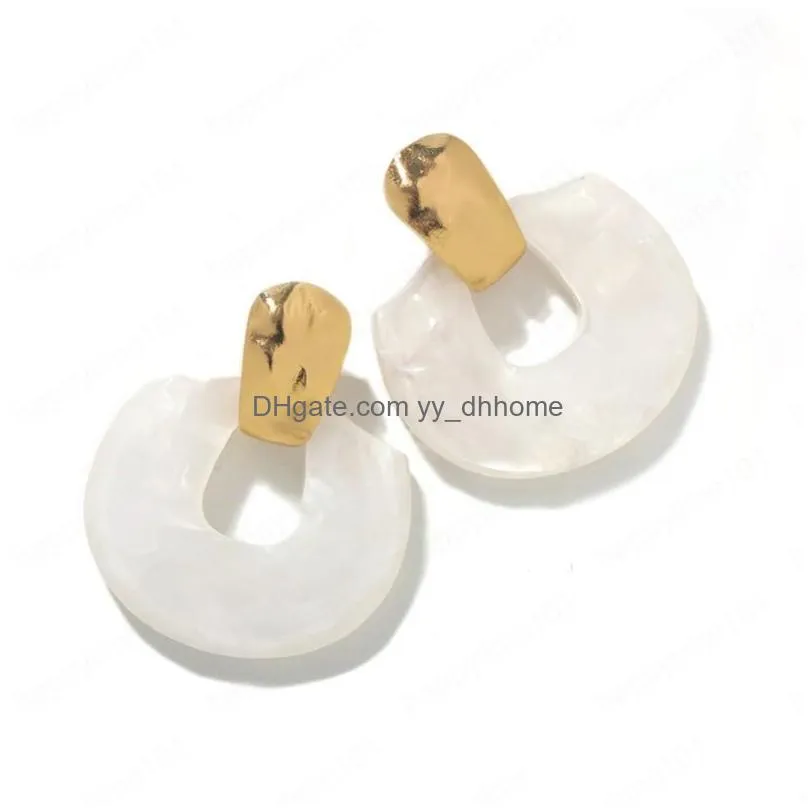 vintage white geometric marble effect acetate stitching dangle earrings for women gift trendy jewelry