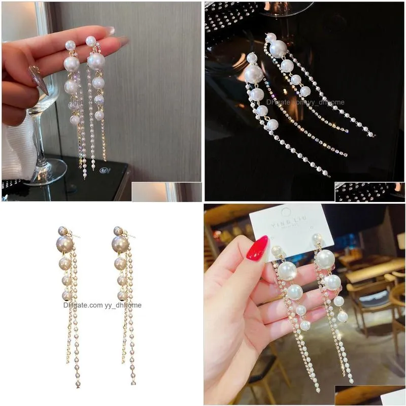 trendy elegant created big simulated pearl long earrings pearls string statement drop earrings for women wedding party gift