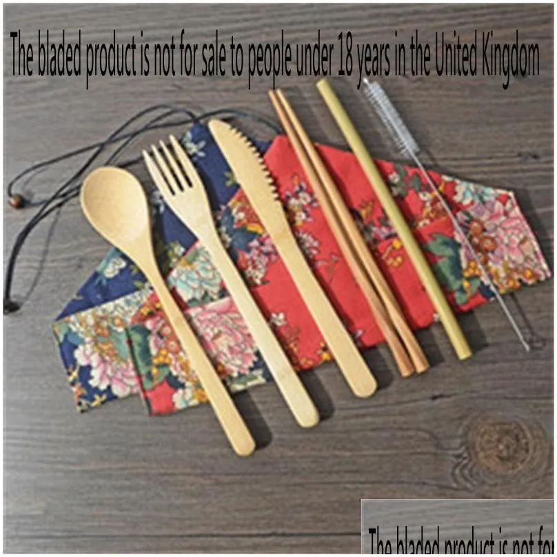 camp school chopsticks student cutlery convenient straw portable tableware 7 piece set bamboo fork outdoors 6 9ym f2