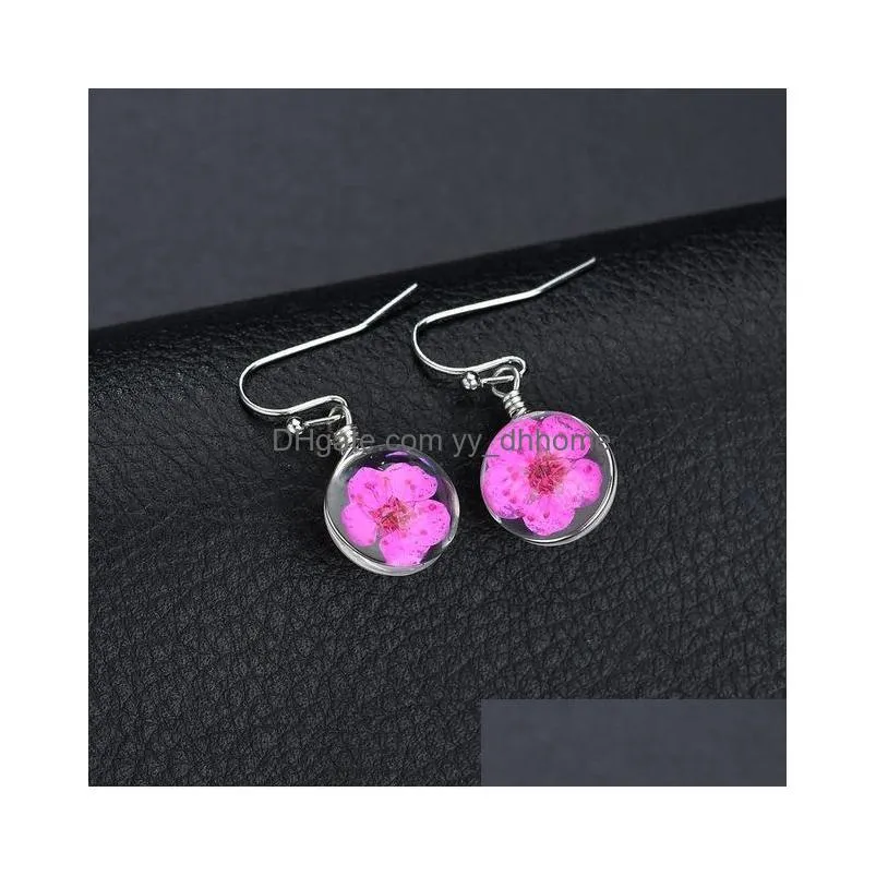  korean dangle earrings women girl creative handmade transparent resin dried flower peach blossom temperament earrings gift