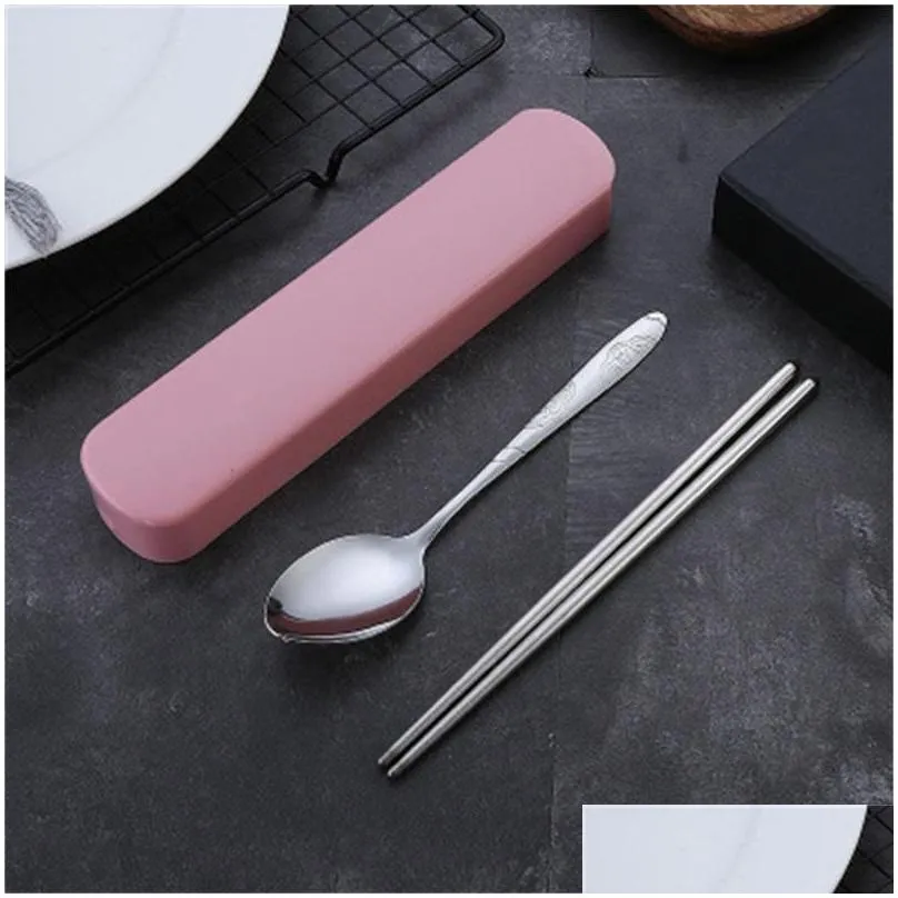 portable stainless steel cutlery set with storage box chopstick fork spoon flatware kit high quality travel tableware set dbc bh 27 g2