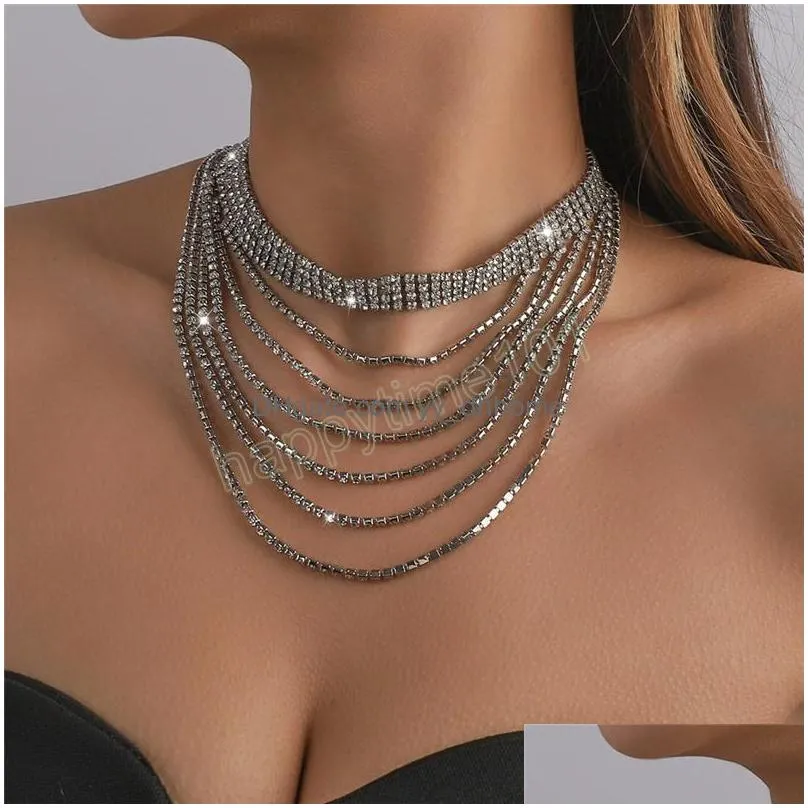 exaggerated full rhinestone crystal choker necklace for women girsl wedding luxury multiayer chunky chain neck jewelry gifts