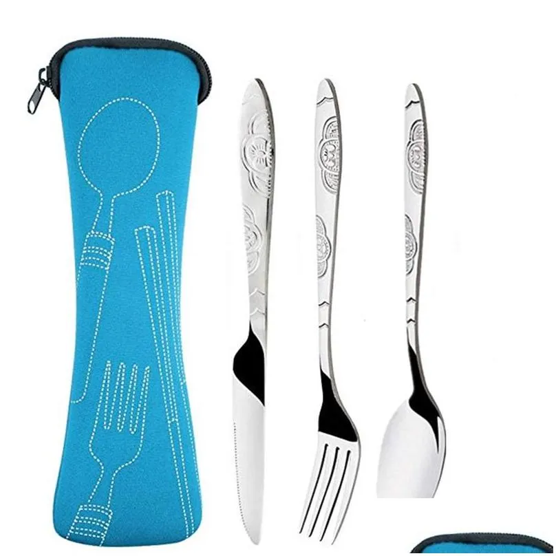 portable dinnerware set spoons stainless steel steak forks travel camping kitchen accessories knife new pattern 3 5zx f2