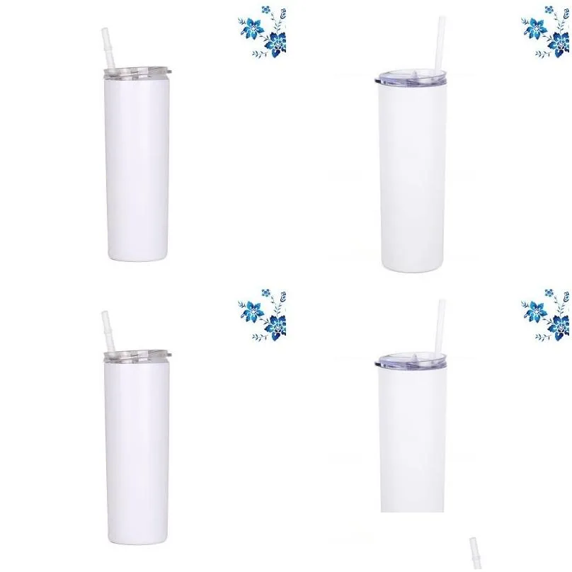 stainless steel tumblers 20oz sublimation straight mug blanks white plastic straw cups cover separable water mugs keep warm n2