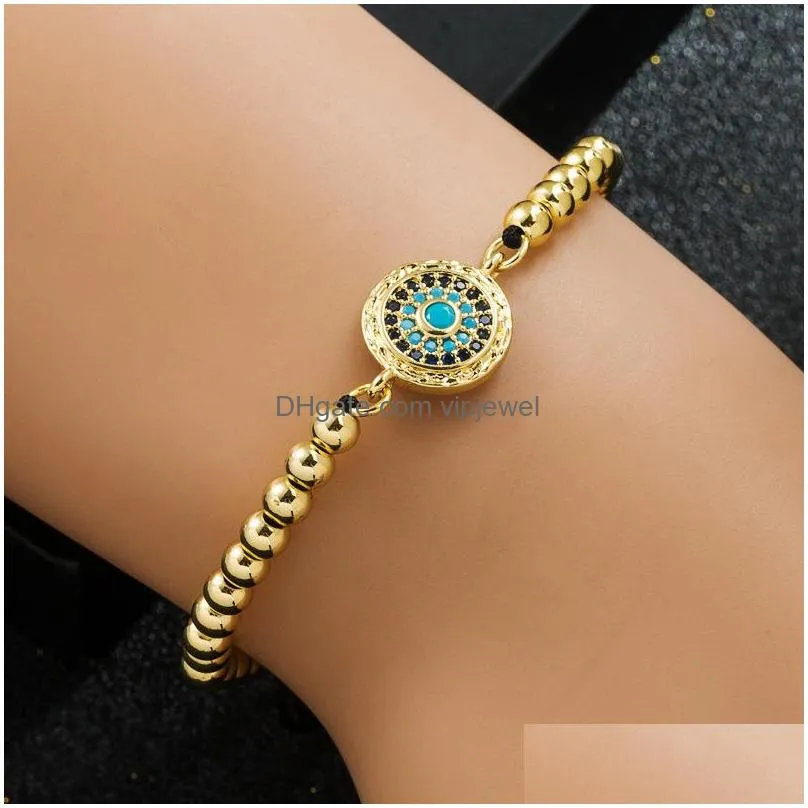 fashion jewelry copper gold plated zircon glaze evil eye bracelet blue eyes adjustable hand rope bracelets