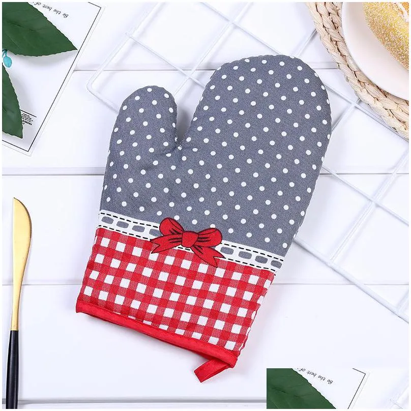 1pc 30x17cm oven mitts cotton glove striped floral antiscalding baking microwave oven glove insulation bbq bakeware kitchen too 33 g2